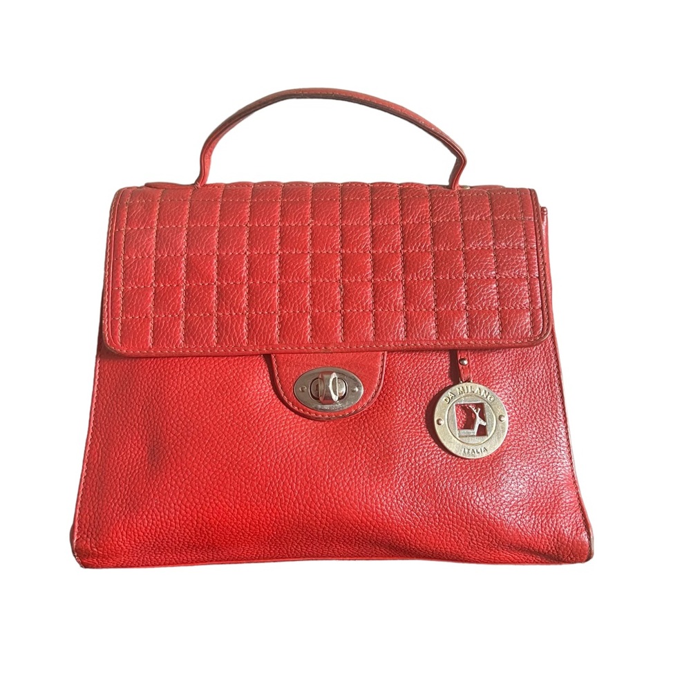 Da Milano Italia Red Quilted Leather Turnlock Satchel Bag
